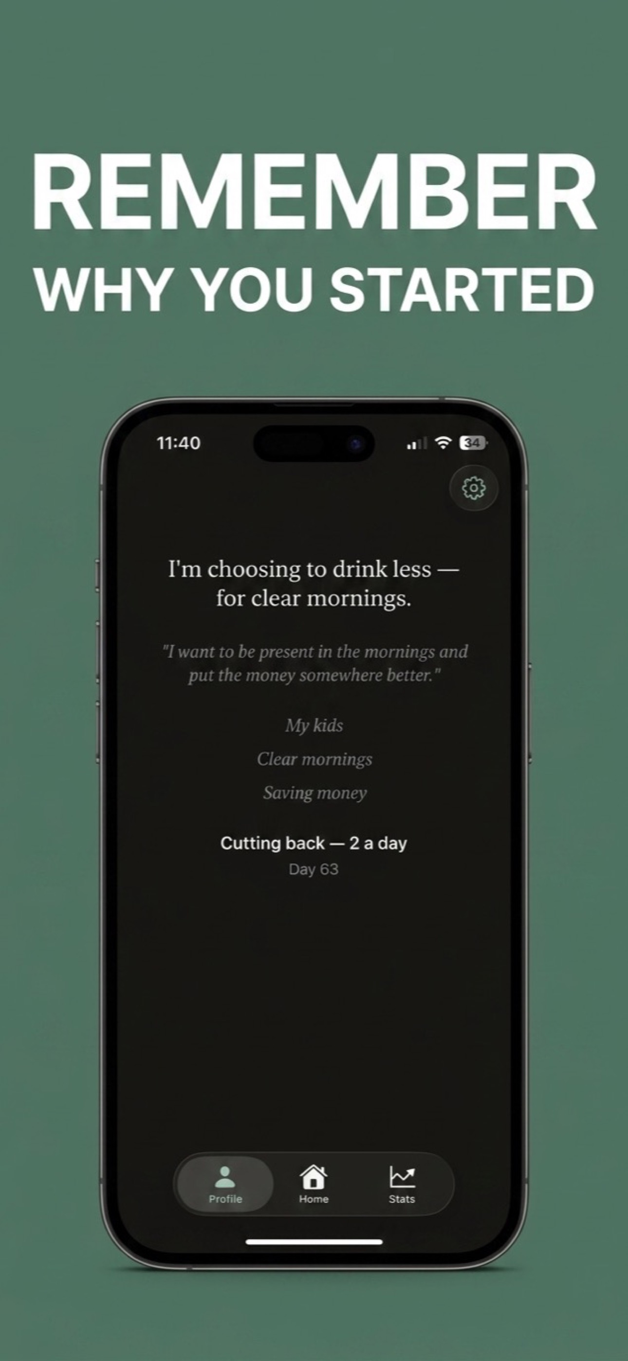 Cutback screenshot showing personal reasons