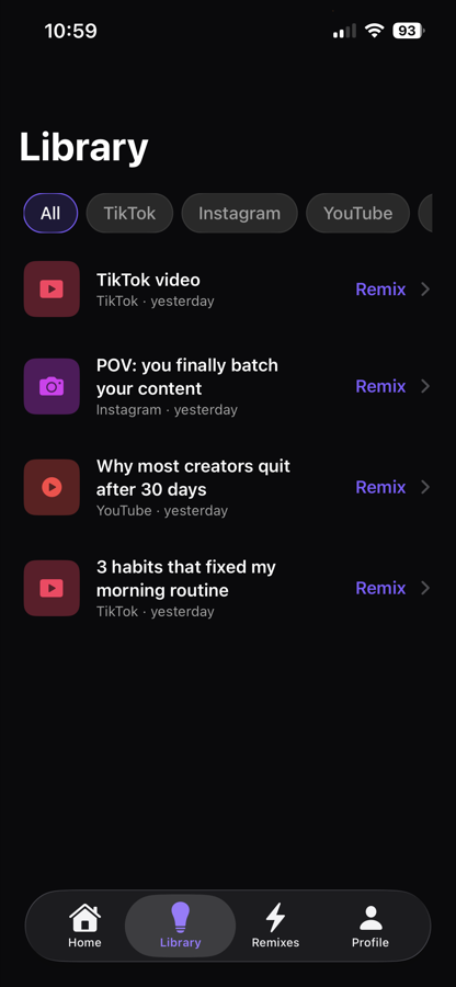 Riff script library screen shown in full