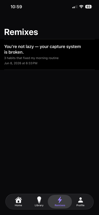 Riff remix screen shown in full