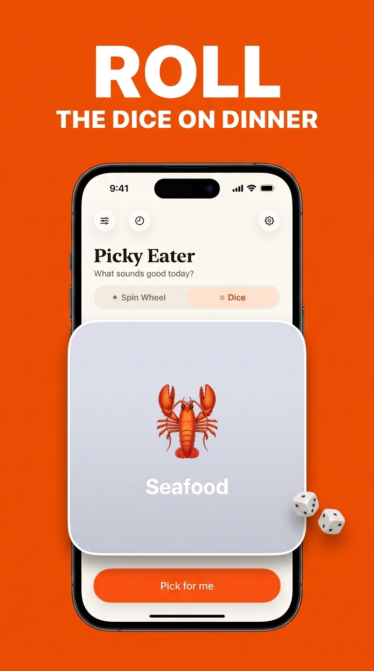 Picky Eater dice dinner screen shown in full