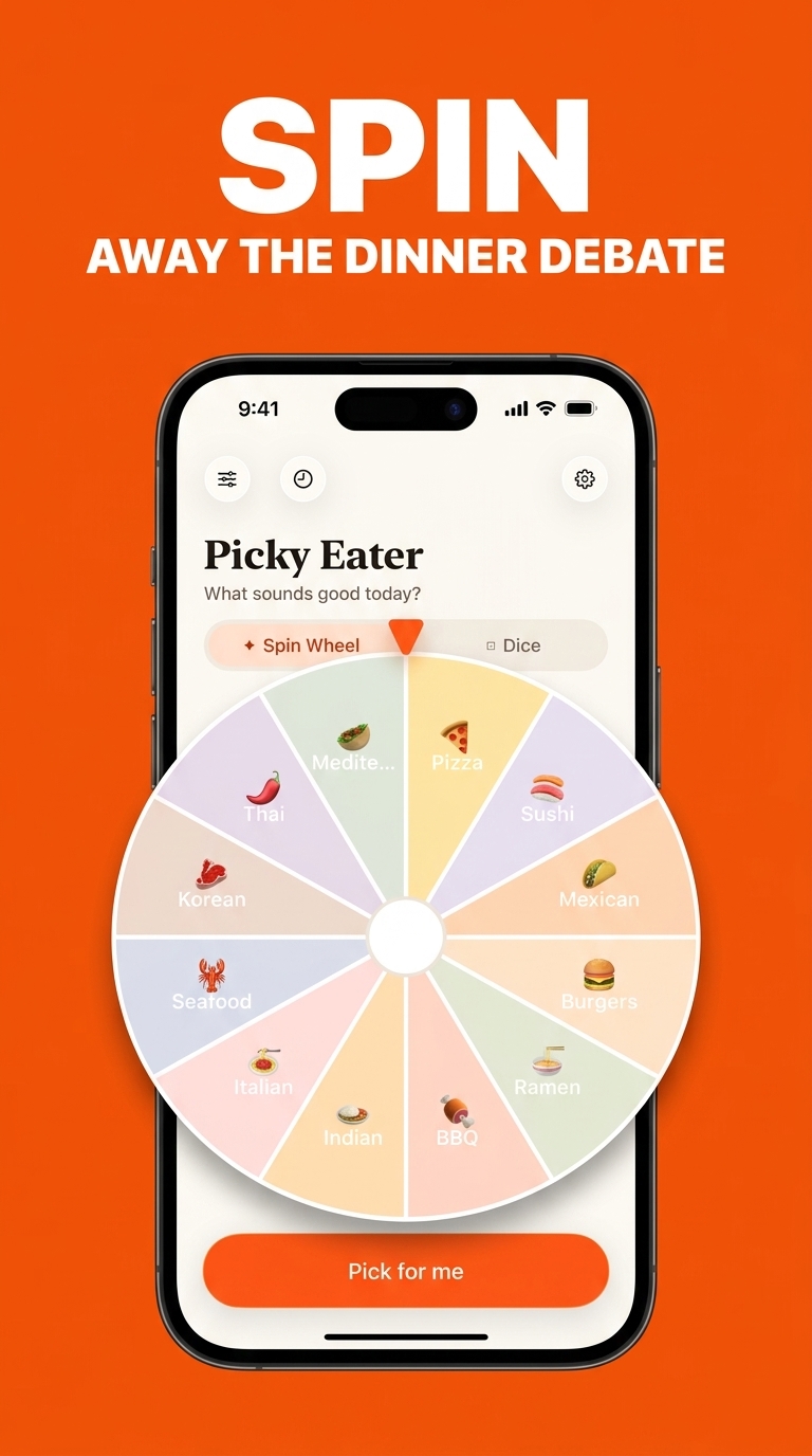 Picky Eater spin wheel screen shown in full