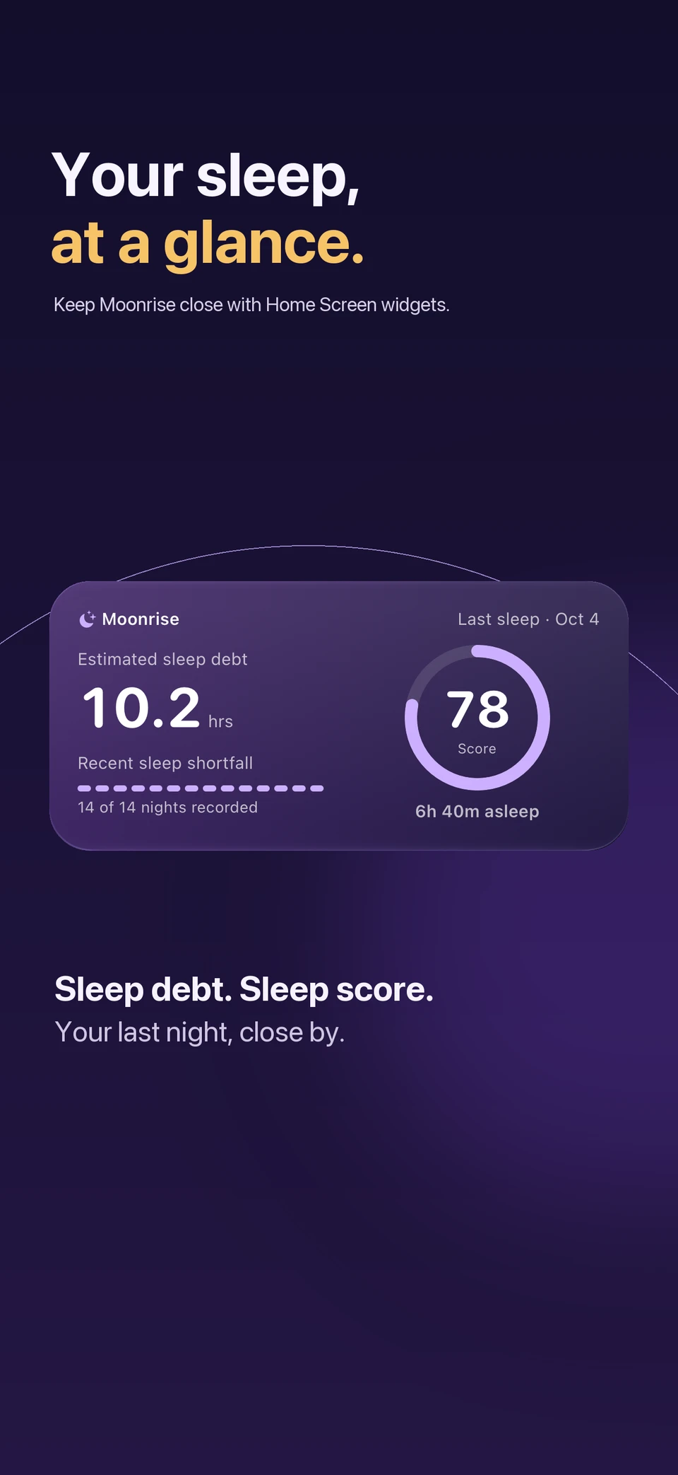 Your sleep, at a glance: Moonrise Home Screen widgets