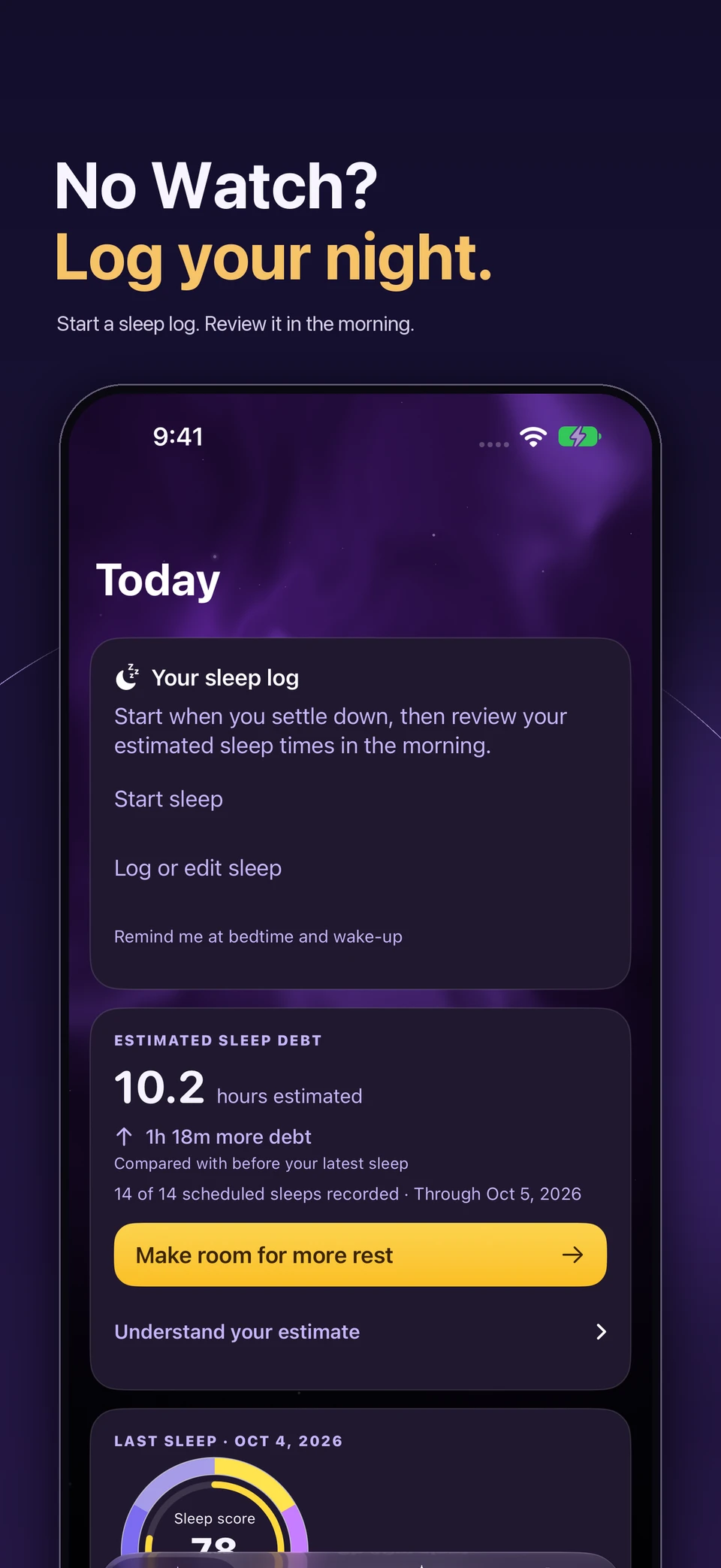 No Watch? Log your night: manual sleep logging