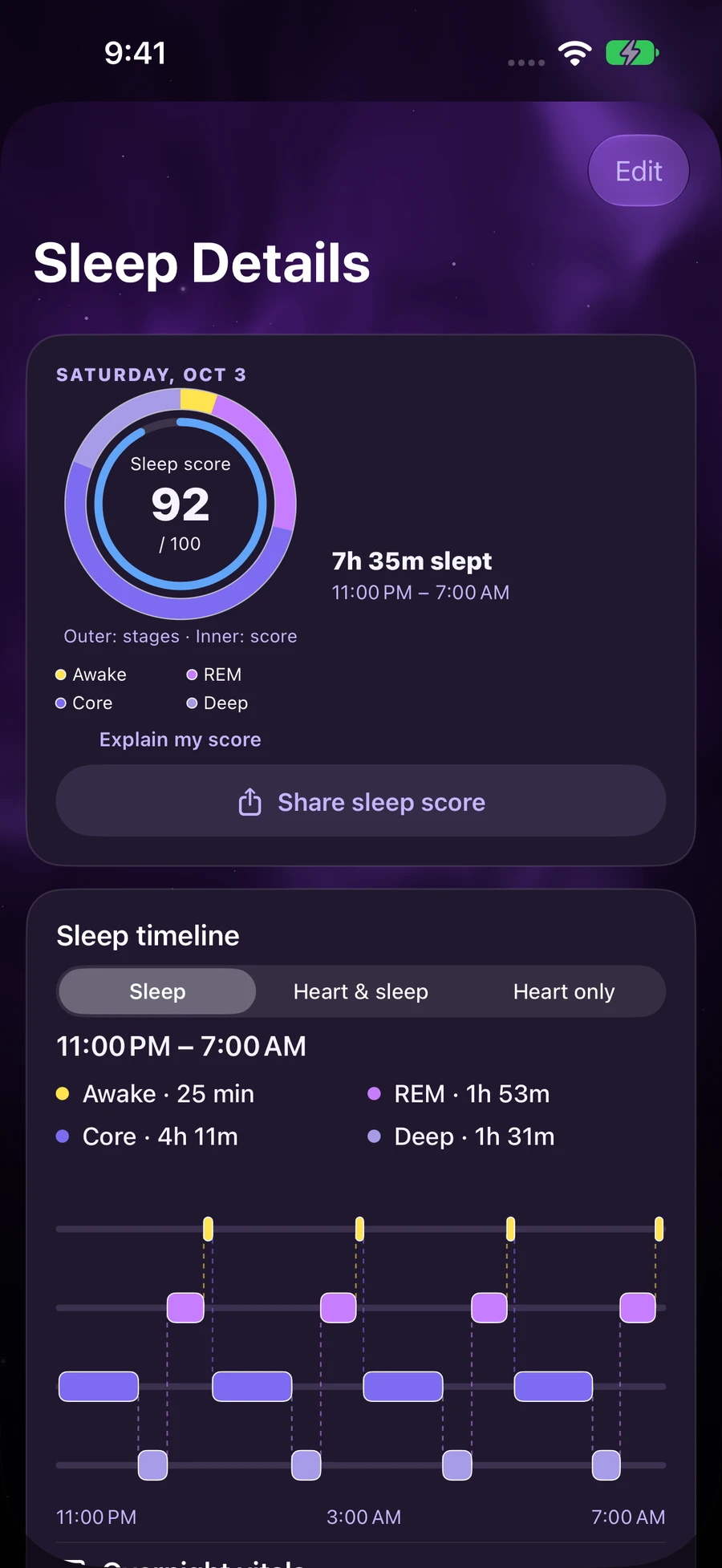 Moonrise sleep details screen shown in full