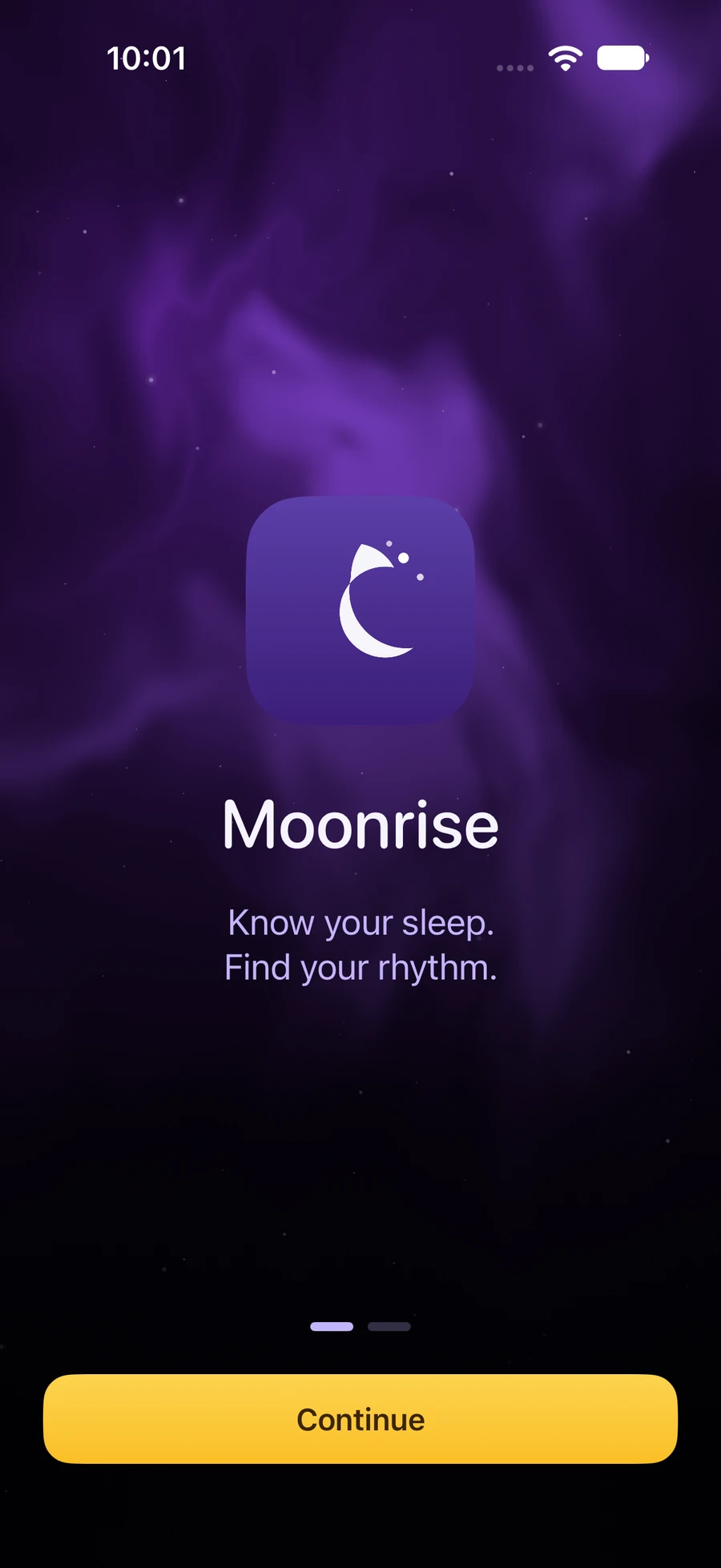 Moonrise welcome screen: Know your sleep. Find your rhythm.